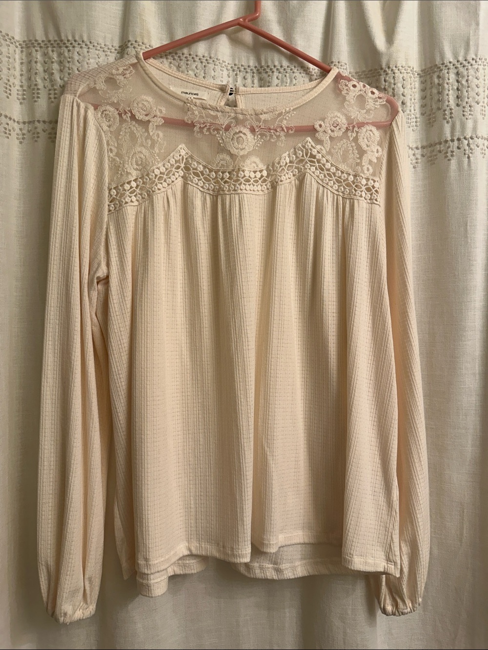 Maurices Cream Lace Yoke Long Sleeve Top